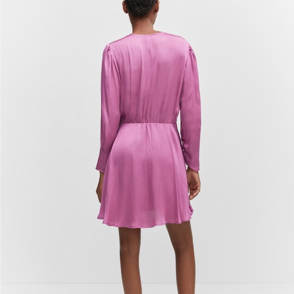 MANGO NWT Pink Wrapped Satin Dress Size 6 - Picture 4 of 10